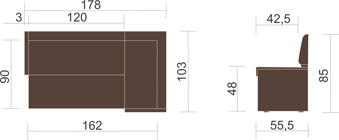 Диван на кухню размеры